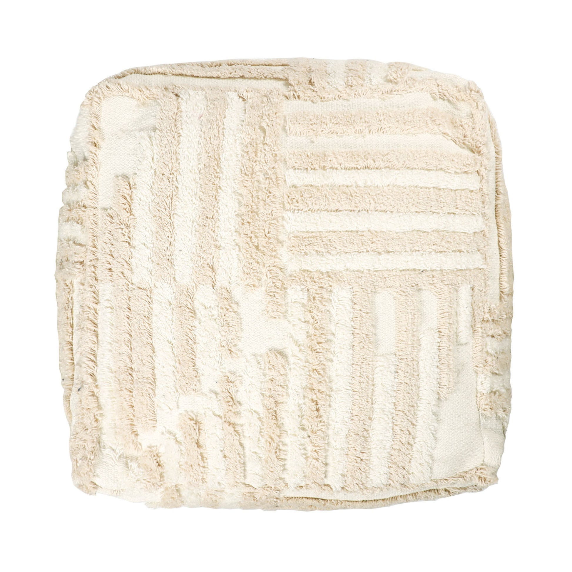 18" Beige Cotton Cube Striped Pouf Ottoman-Ottomans-DECOROLALA