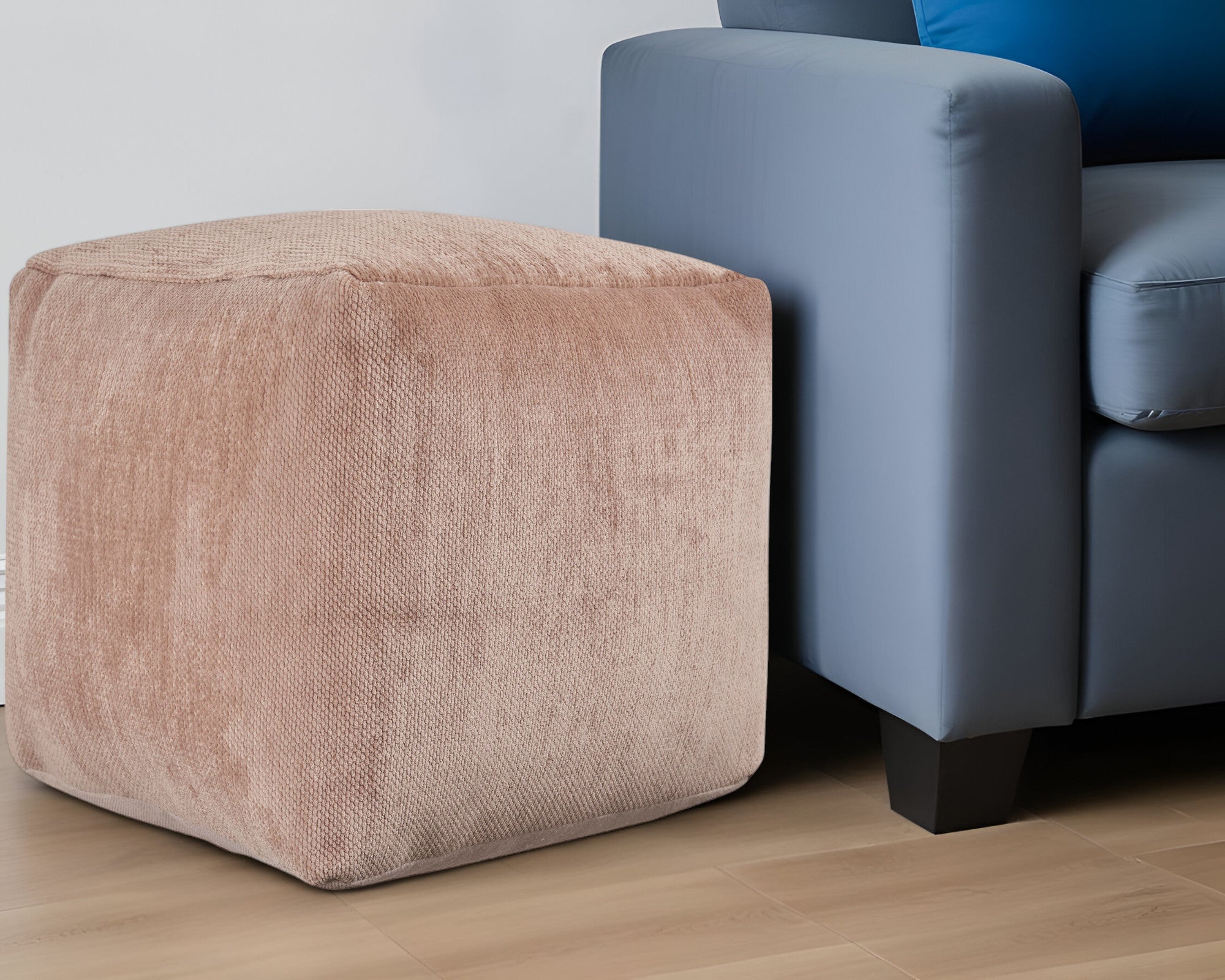18" Beige Chenille Cube Pouf Ottoman-1