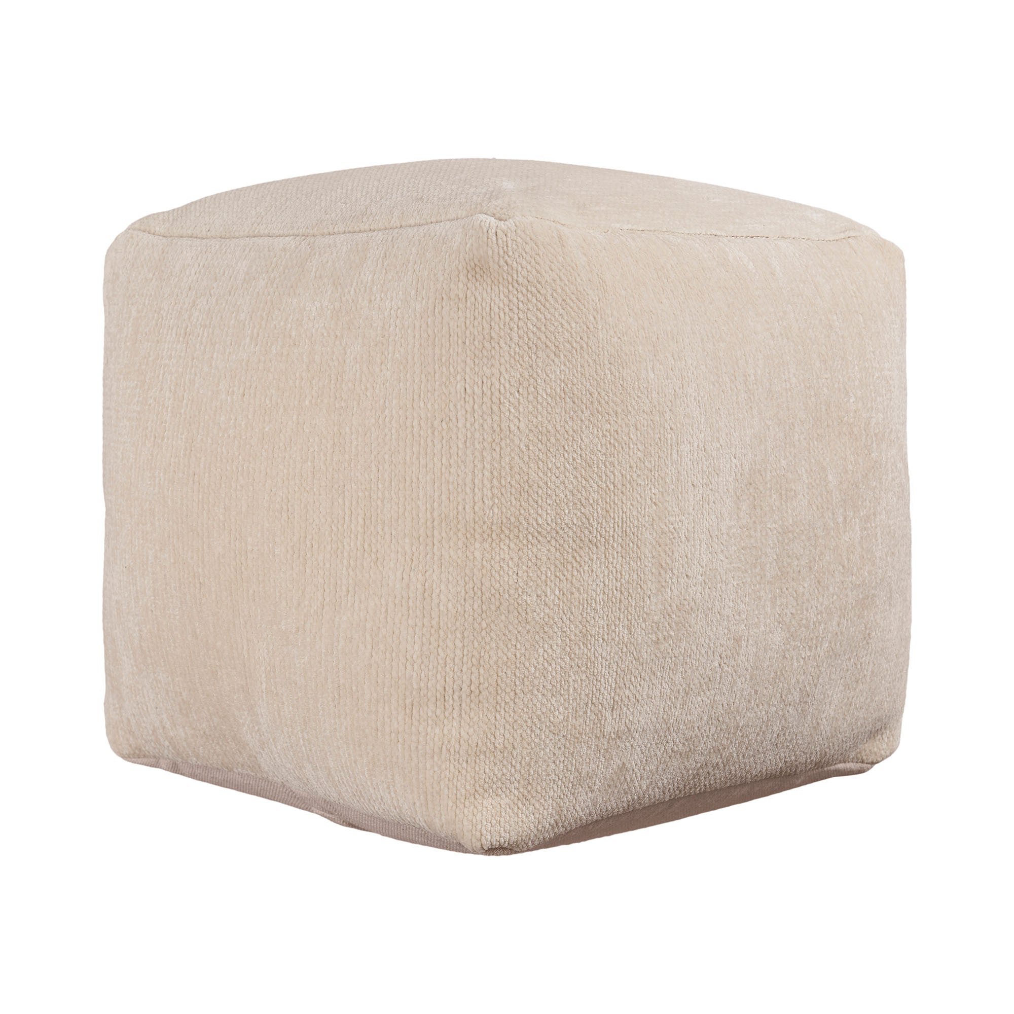 18" Ivory Chenille Cube Pouf Ottoman-1