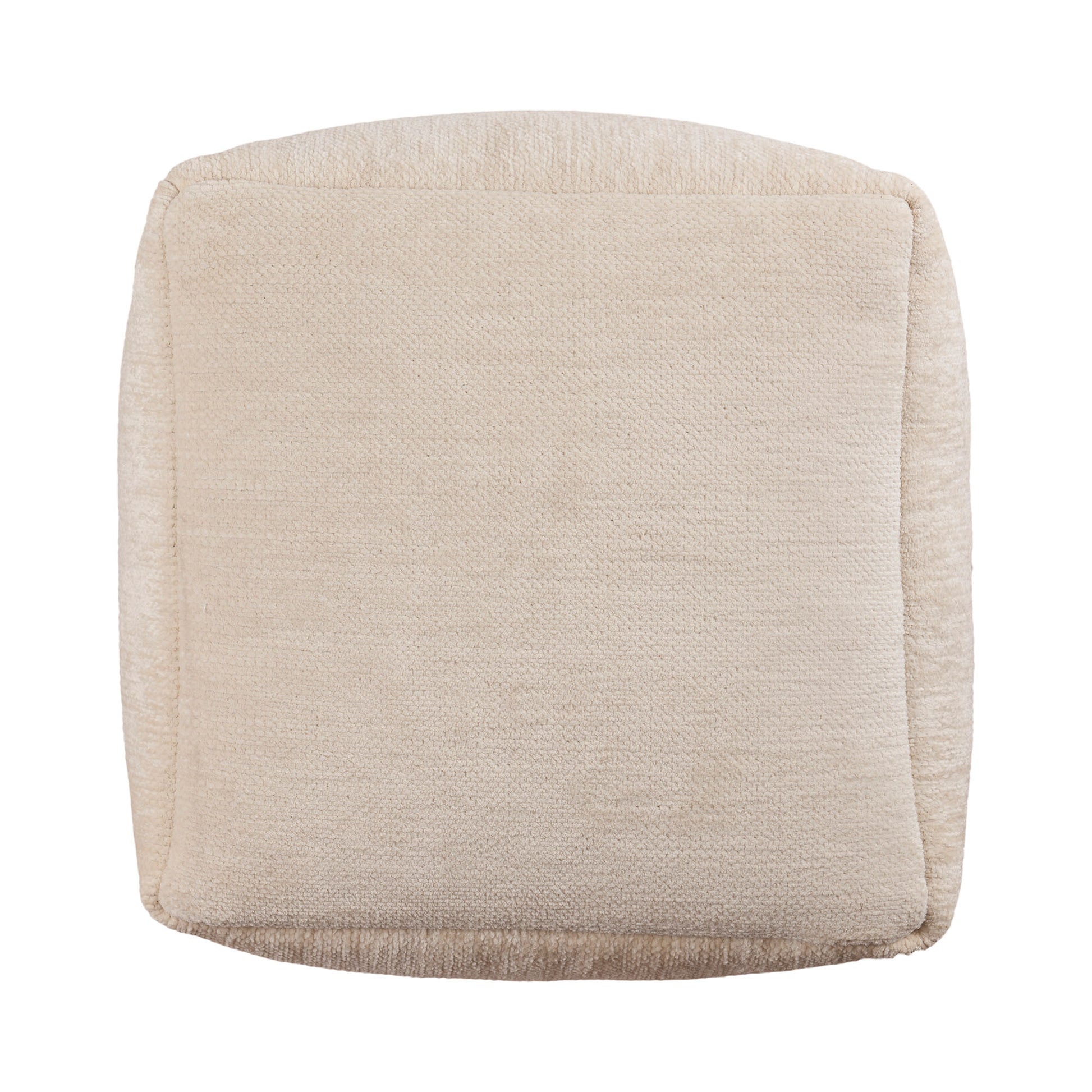 18" Ivory Chenille Cube Pouf Ottoman-3