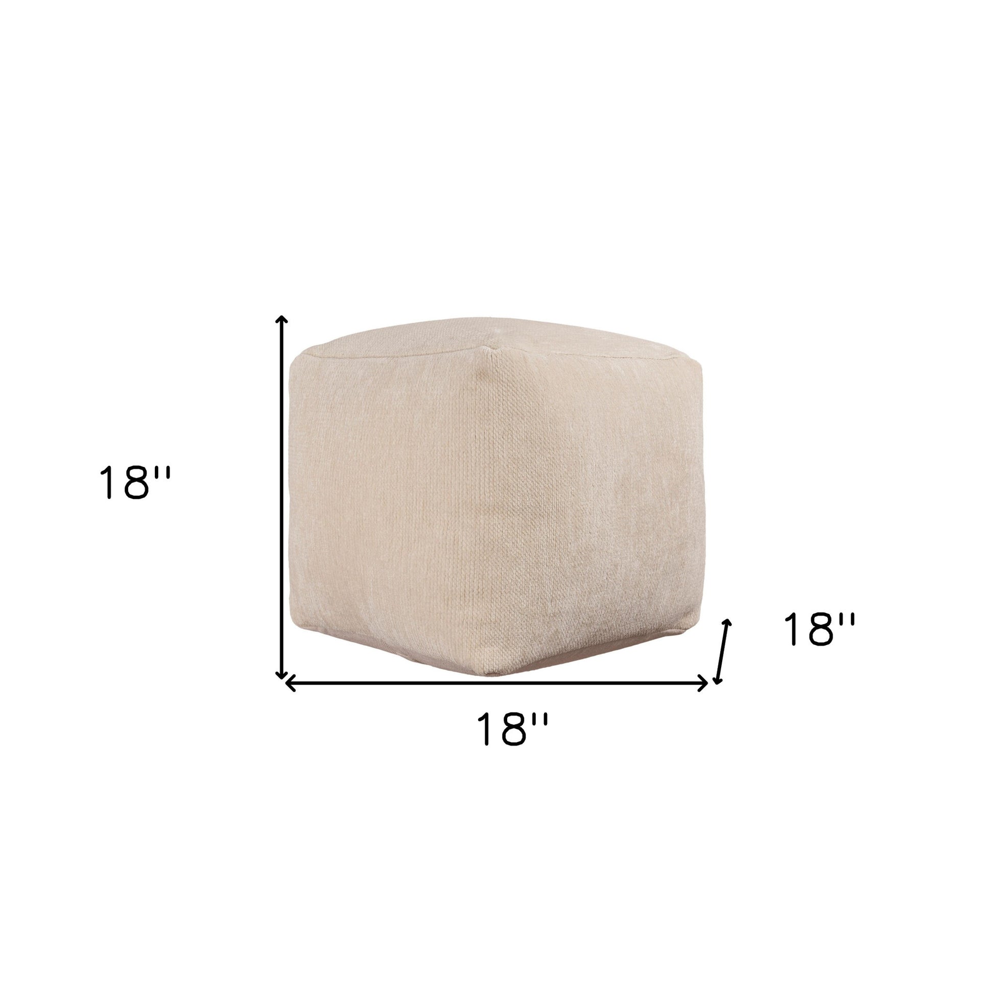 18" Ivory Chenille Cube Pouf Ottoman-6