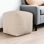 18" Ivory Chenille Cube Pouf Ottoman-0