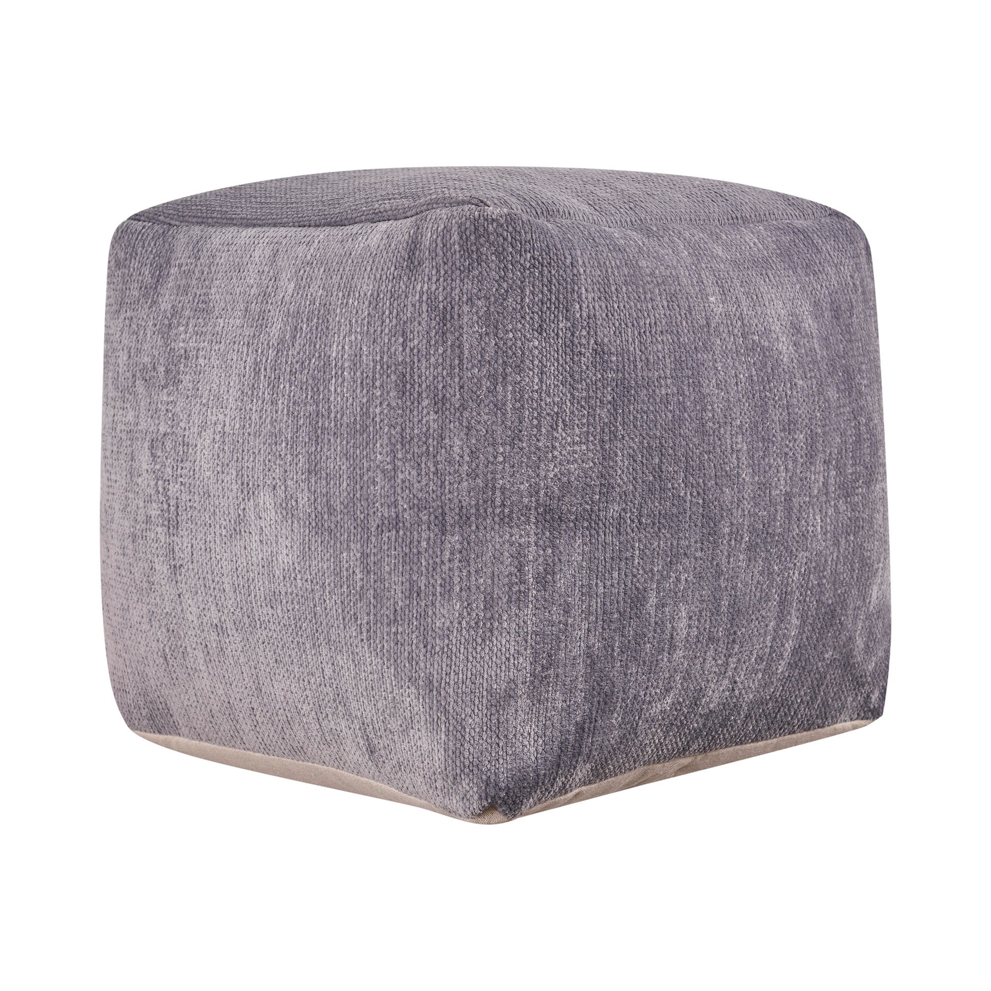 18" Gray Chenille Cube Pouf Ottoman-1