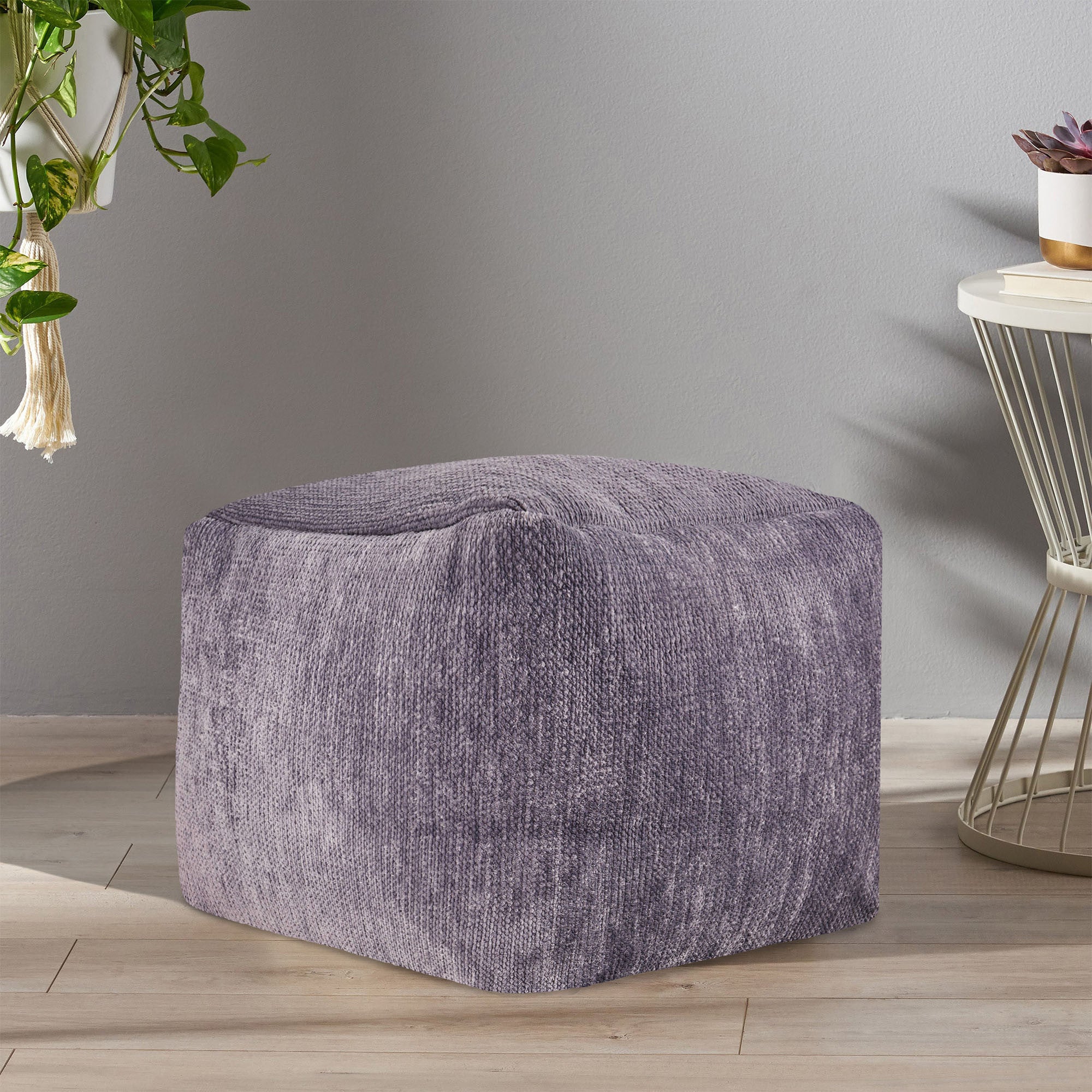 18" Gray Chenille Cube Pouf Ottoman-5