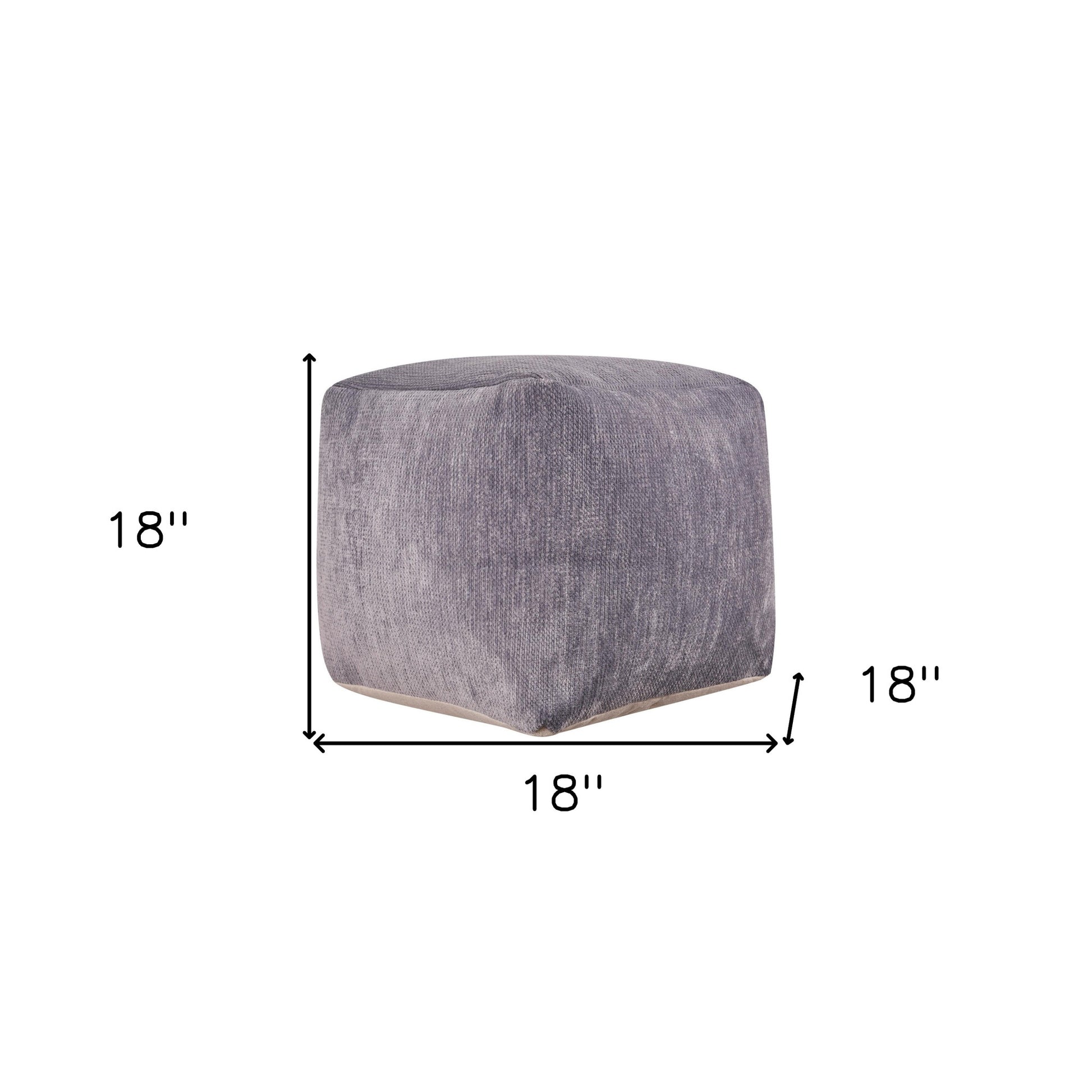 18" Gray Chenille Cube Pouf Ottoman-6