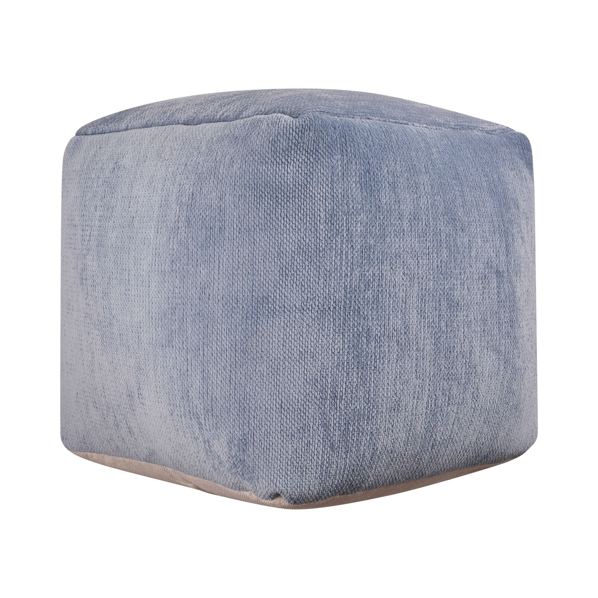 18" Blue Chenille Cube Pouf Ottoman-1