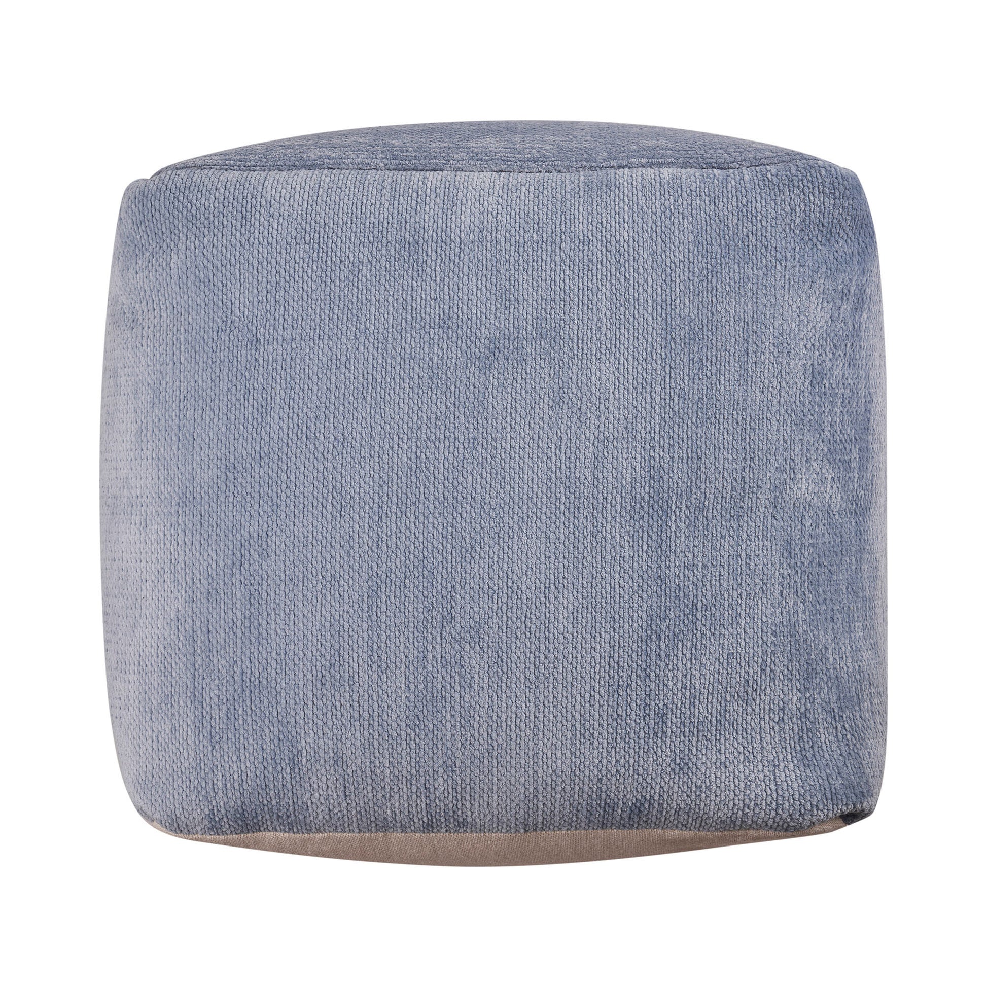 18" Blue Chenille Cube Pouf Ottoman-2