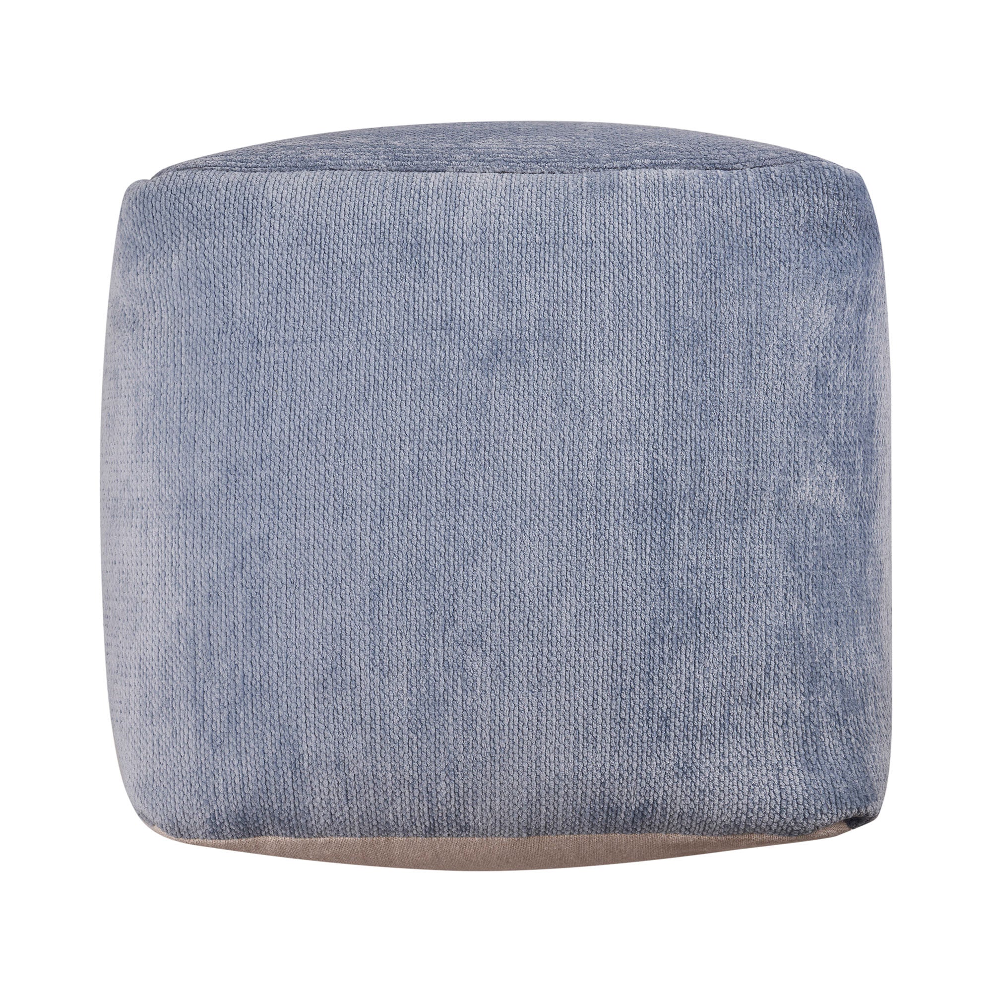 18" Blue Chenille Cube Pouf Ottoman-2