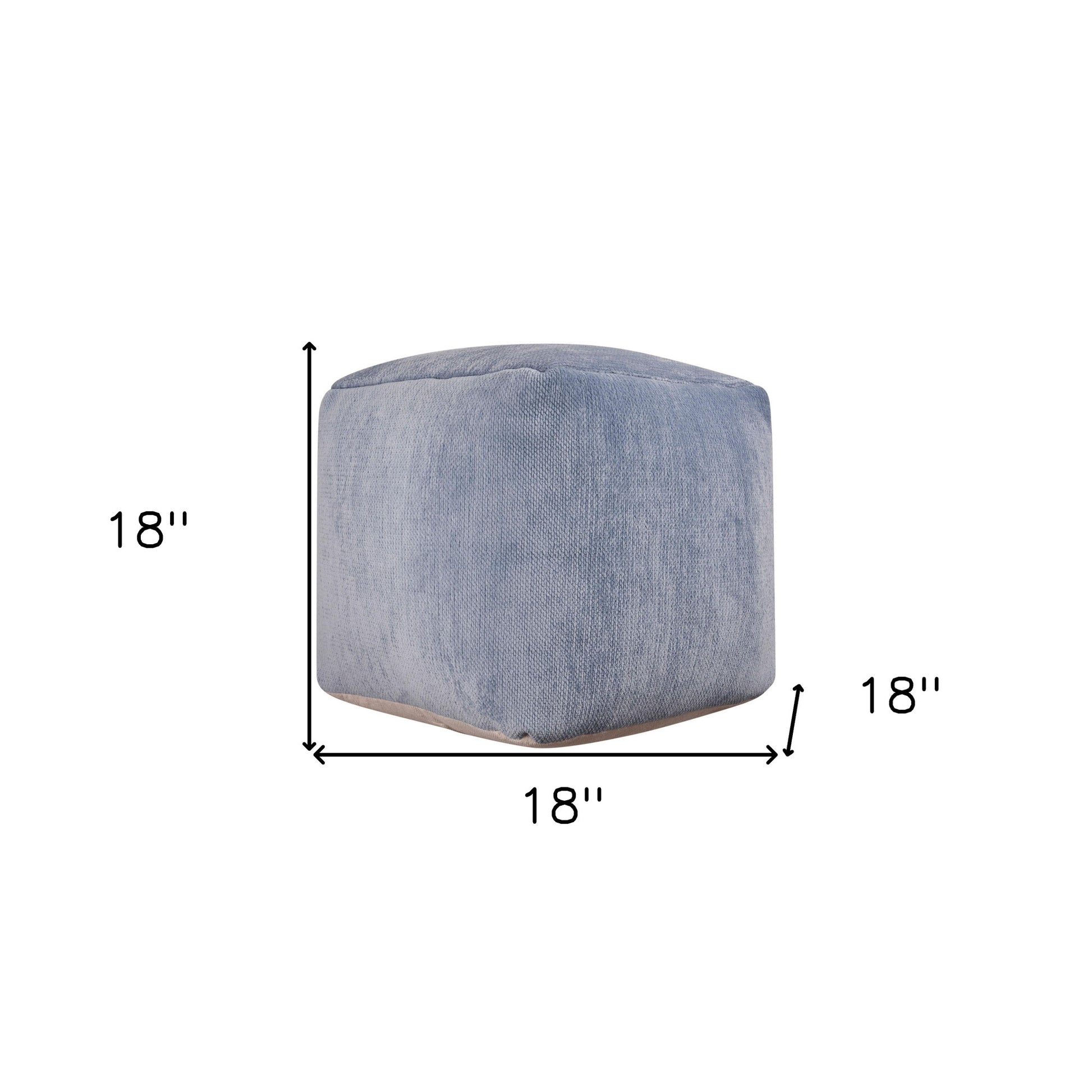18" Blue Chenille Cube Pouf Ottoman-6
