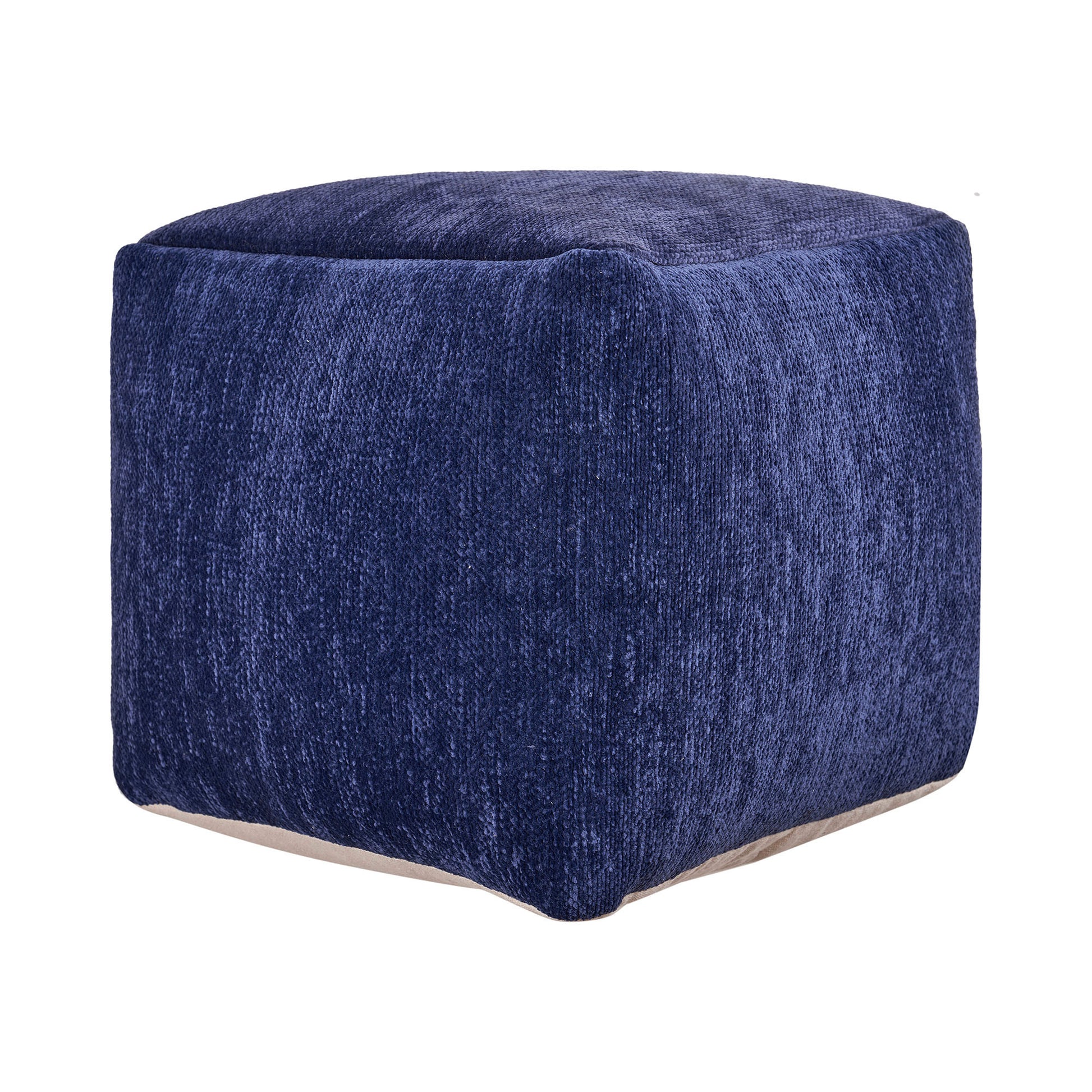 18" Blue Chenille Cube Pouf Ottoman-0