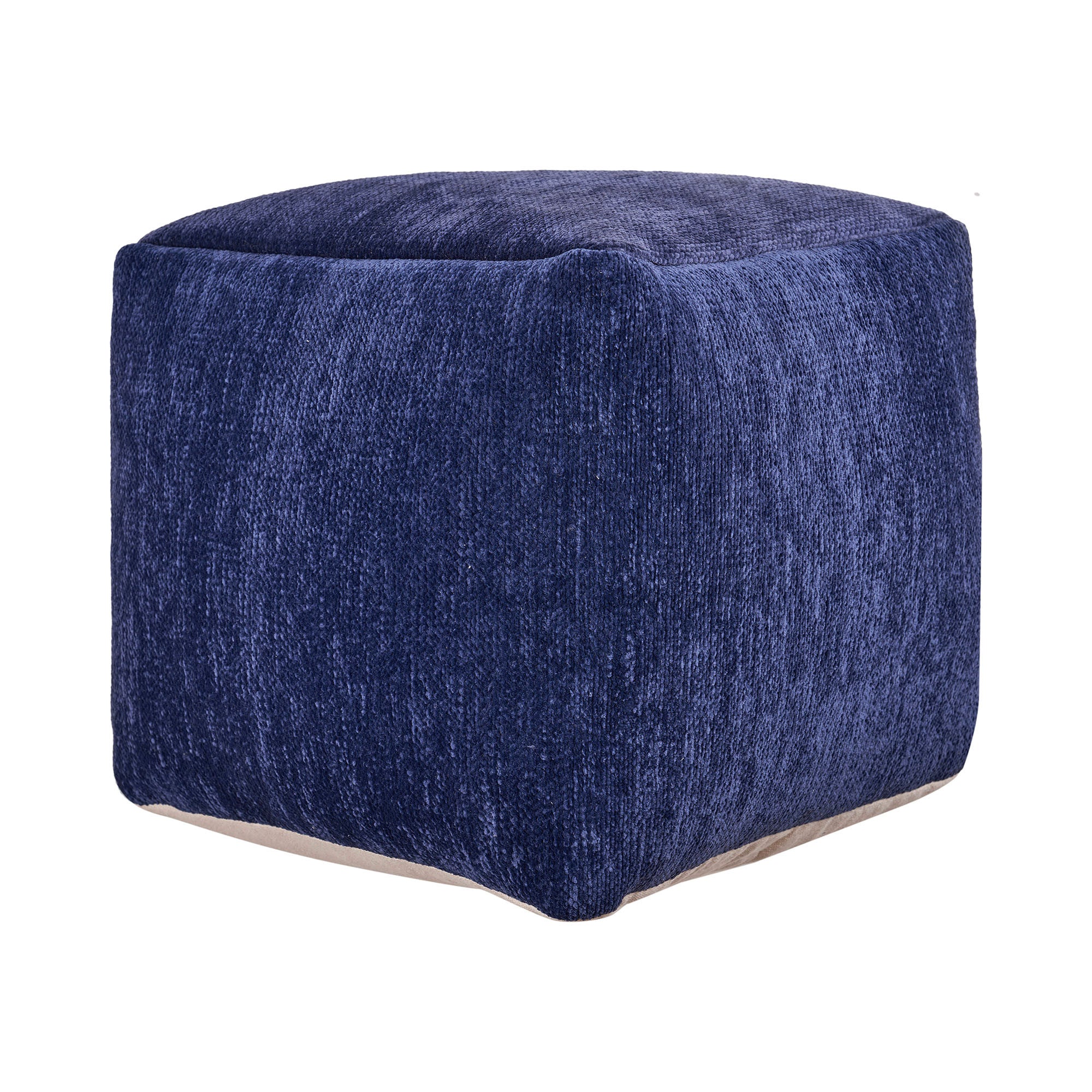 18" Blue Chenille Cube Pouf Ottoman-0