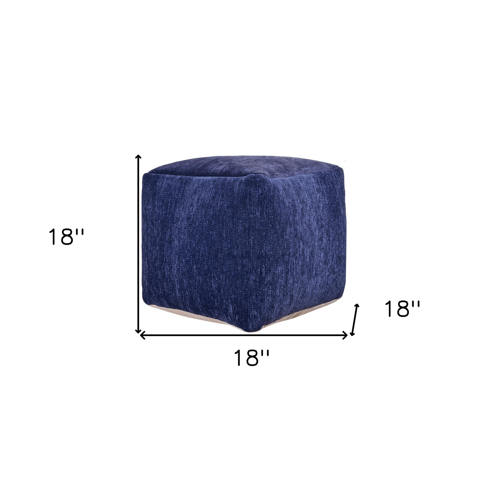 18" Blue Chenille Cube Pouf Ottoman-6