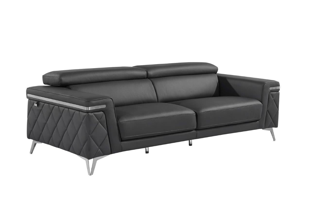 89" Dark Gray Italian Leather Sofa With Silver Legs-2