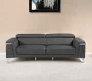 89" Dark Gray Italian Leather Sofa With Silver Legs-0