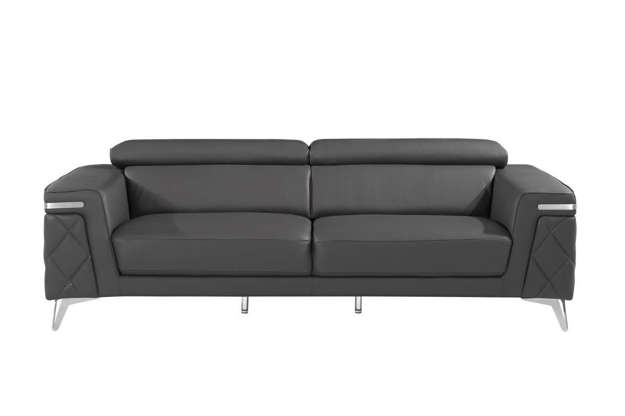 89" Dark Gray Italian Leather Sofa With Silver Legs-1