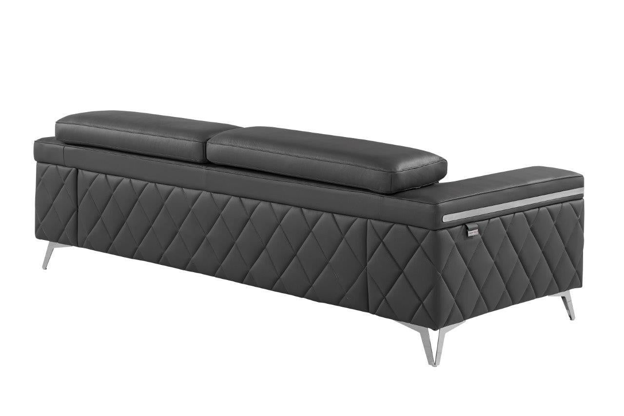 89" Dark Gray Italian Leather Sofa With Silver Legs-3