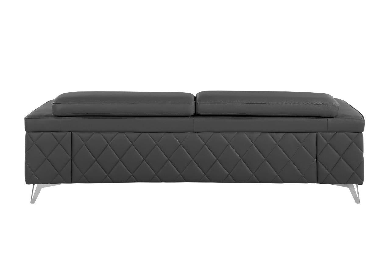 89" Dark Gray Italian Leather Sofa With Silver Legs-4