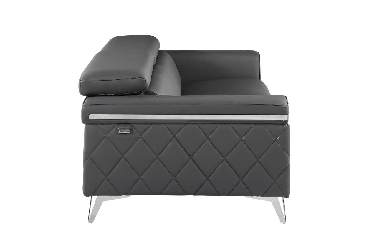 89" Dark Gray Italian Leather Sofa With Silver Legs-5