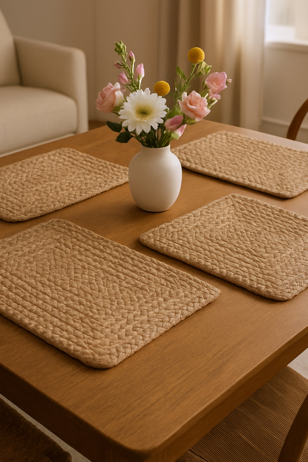 19" Set of Four Natural Jute Placemats-Dining Linens-DECOROLALA