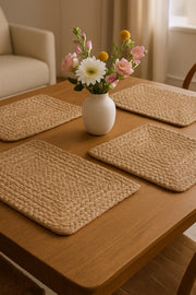 19" Set of Four Natural Jute Placemats-Dining Linens-DECOROLALA