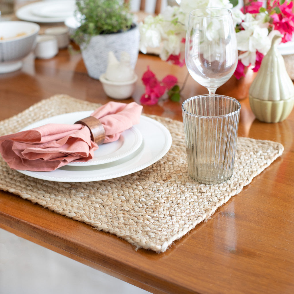 19" Set of Four Natural Jute Placemats-Dining Linens-DECOROLALA