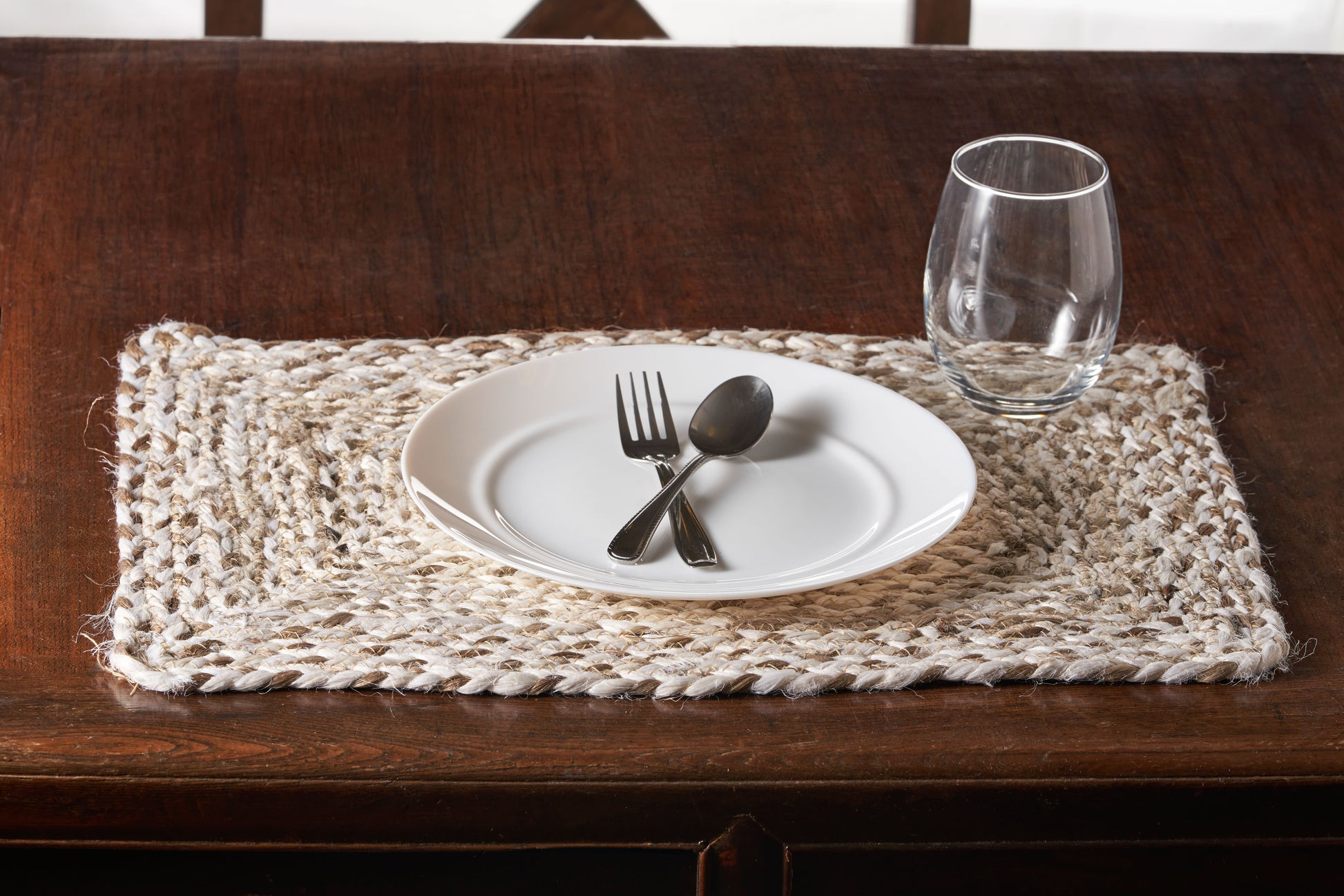 19" Set of Four Ivory And Natural Jute Placemats-Dining Linens-DECOROLALA