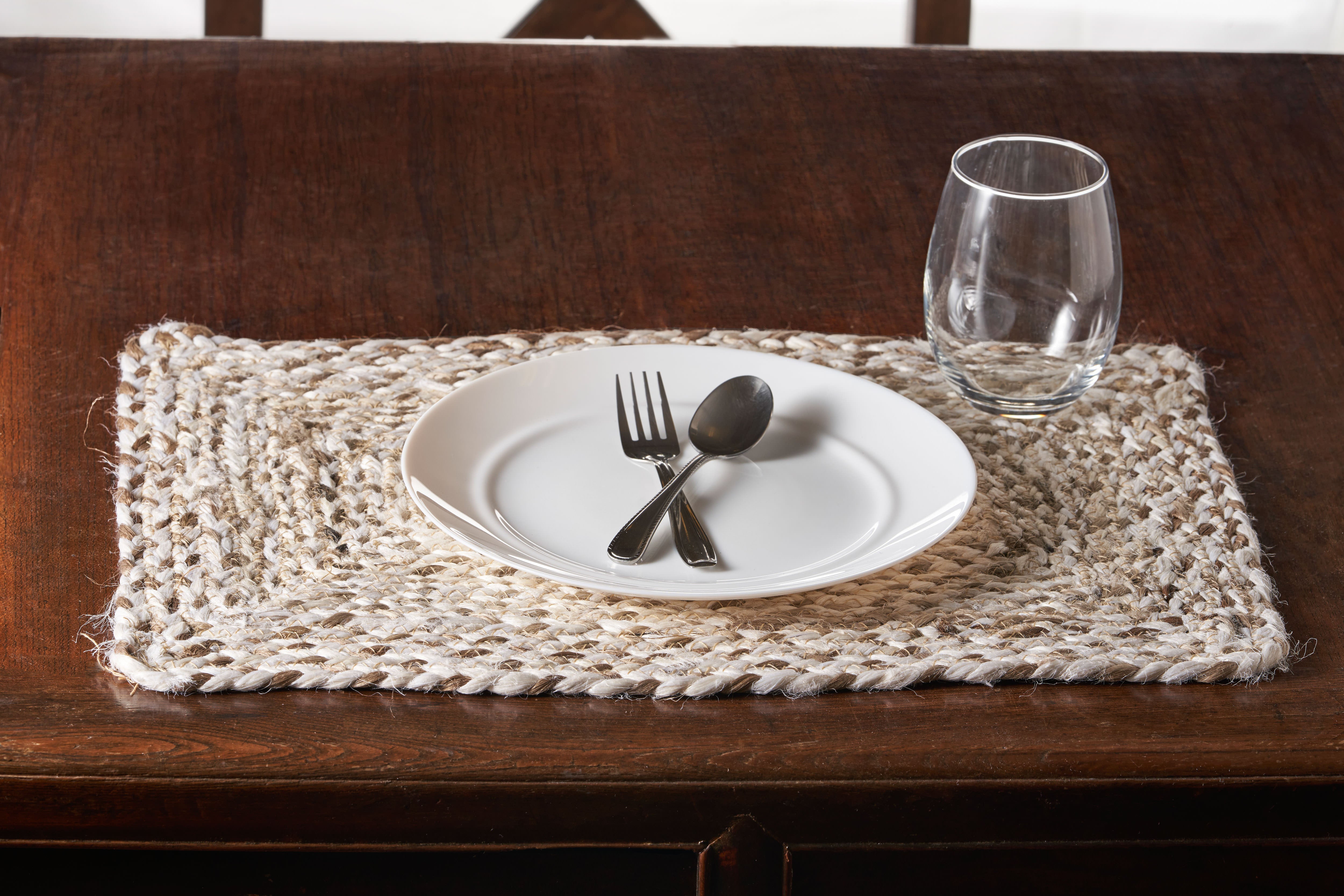 19" Set of Four Ivory And Natural Jute Placemats-Dining Linens-DECOROLALA