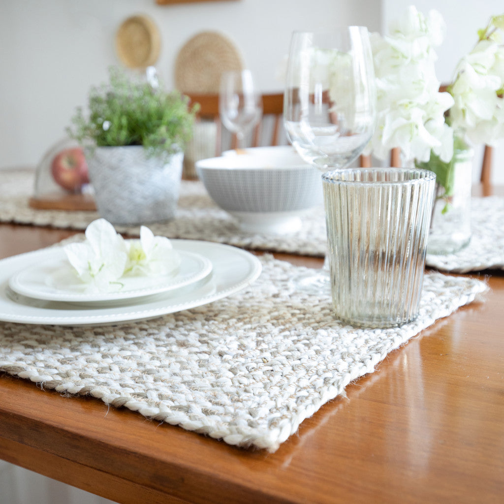 19" Set of Four Ivory And Natural Jute Placemats-Dining Linens-DECOROLALA