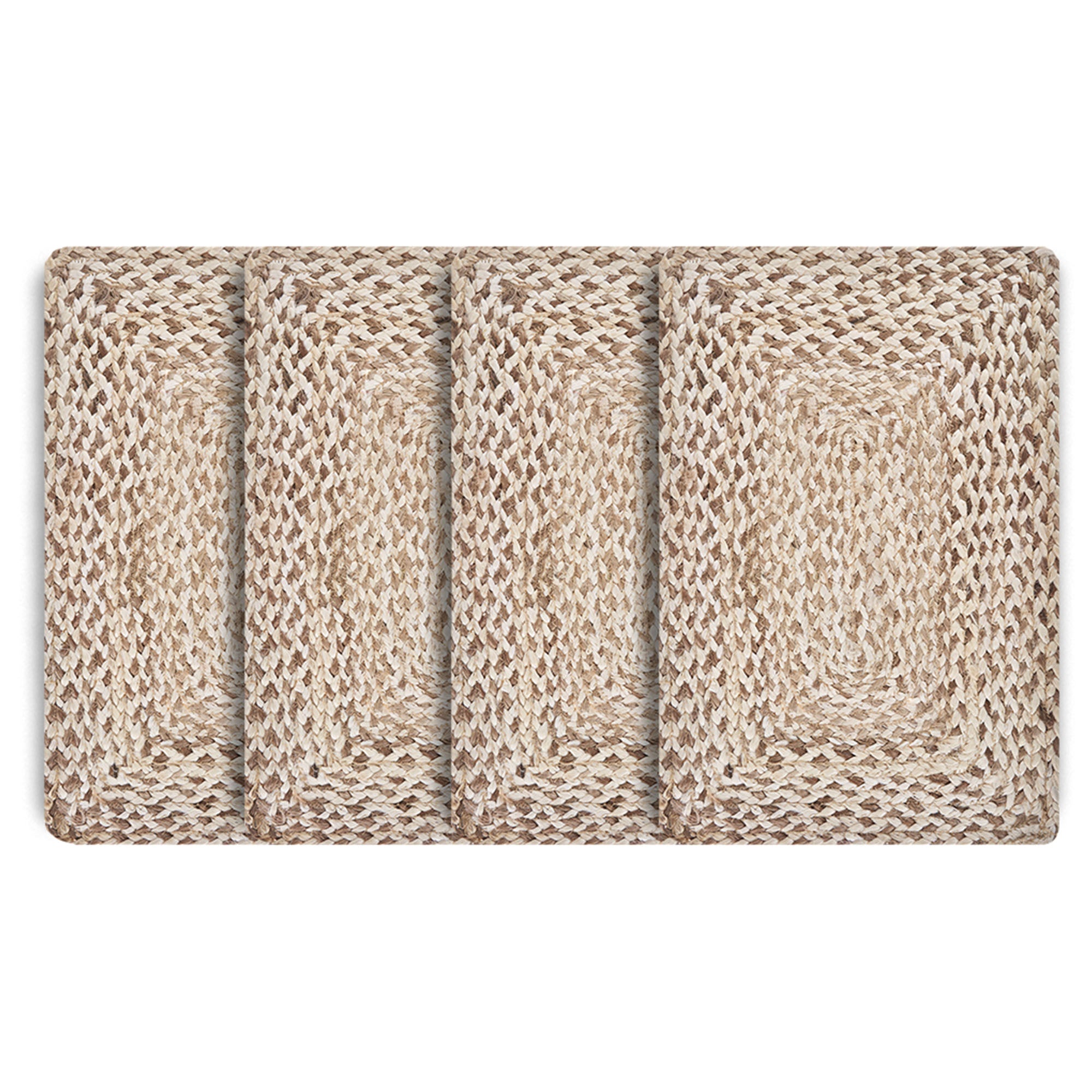 19" Set of Four Ivory And Natural Jute Placemats-Dining Linens-DECOROLALA