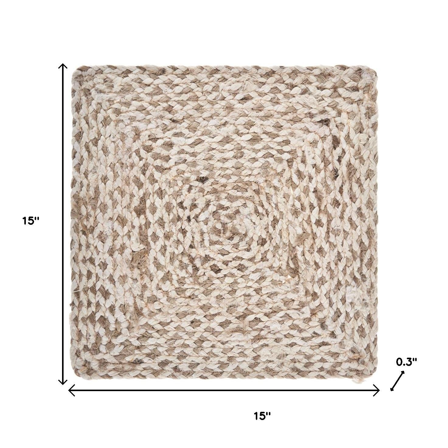 15" Set of Four Ivory And Natural Jute Square Placemats-Dining Linens-DECOROLALA