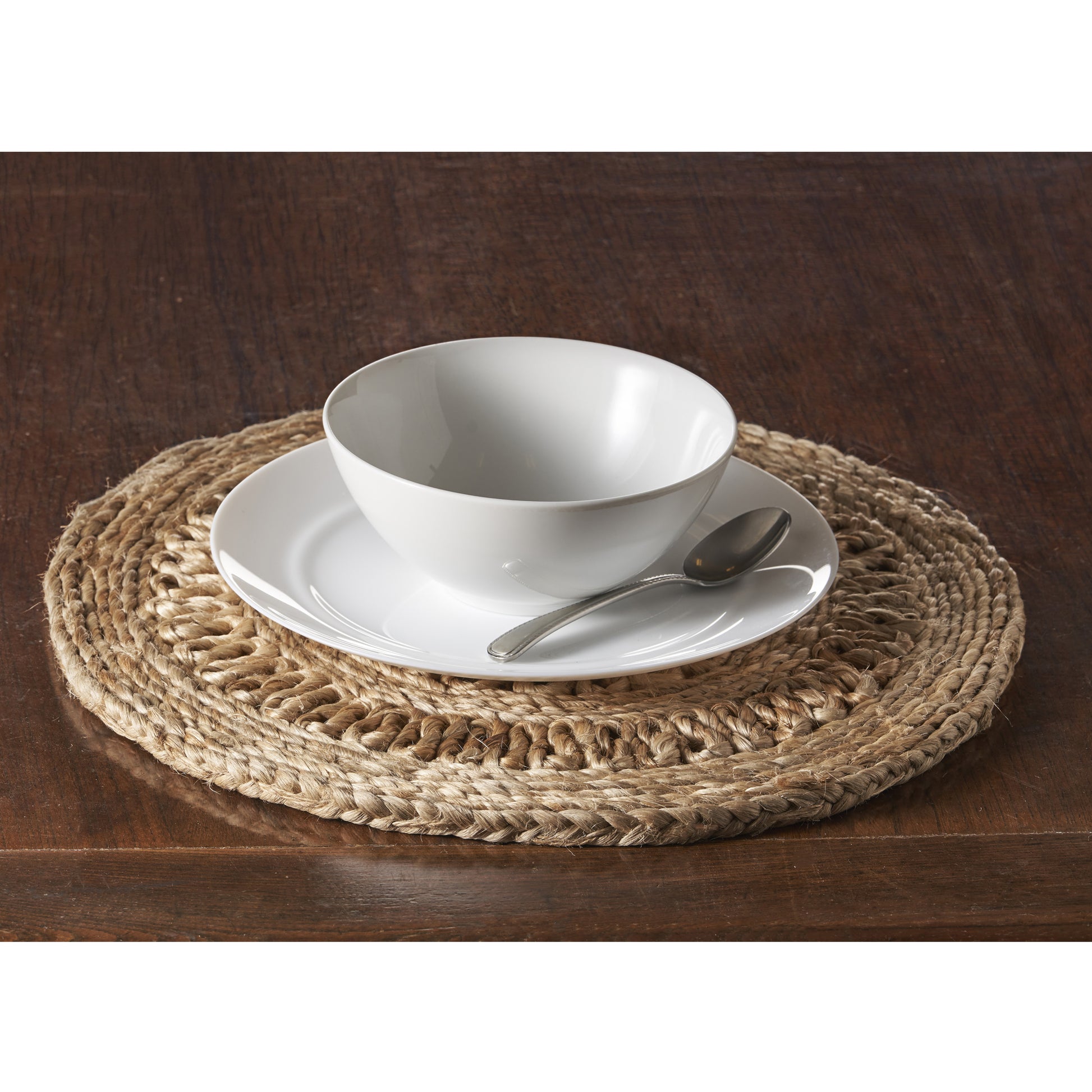 15" Set of Two Natural Braided Jute Round Placemats-Dining Linens-DECOROLALA