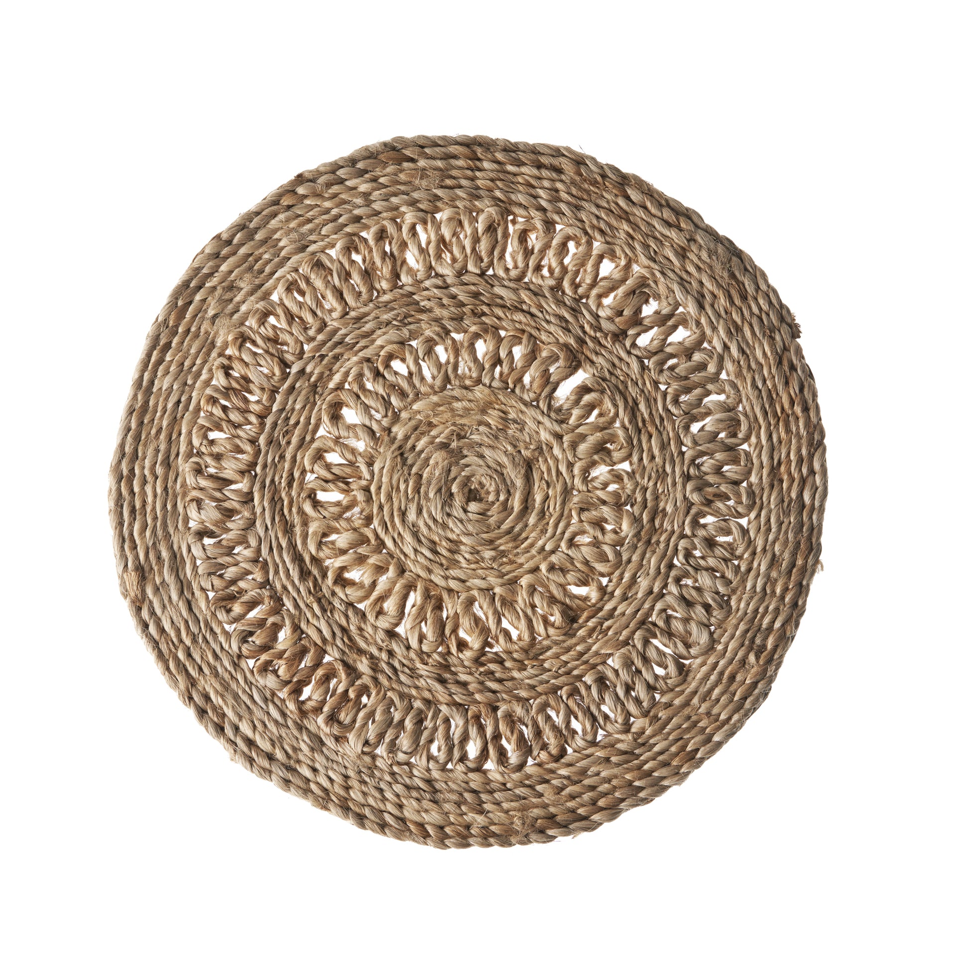 15" Set of Two Natural Braided Jute Round Placemats-Dining Linens-DECOROLALA