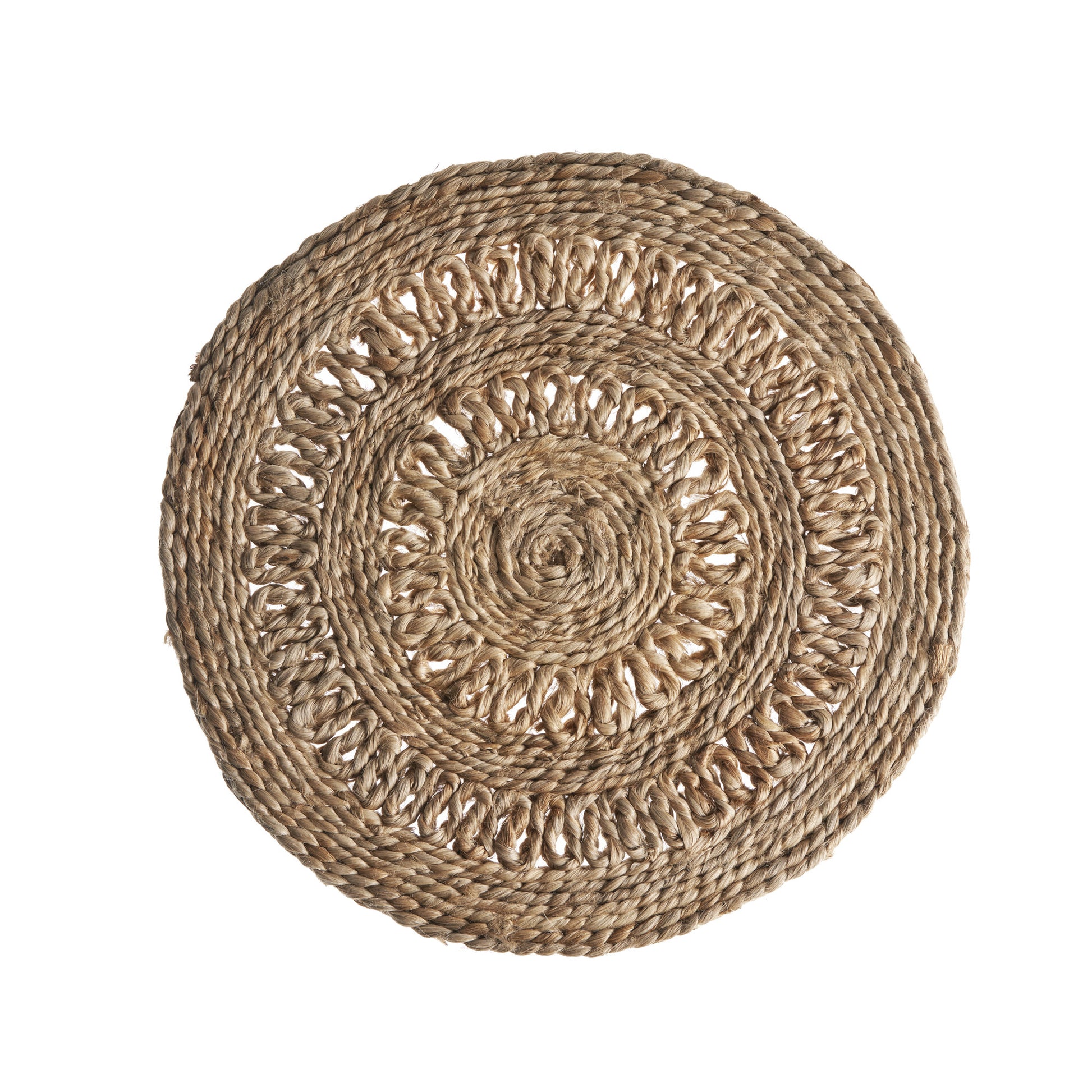 15" Set of Two Natural Braided Jute Round Placemats-Dining Linens-DECOROLALA