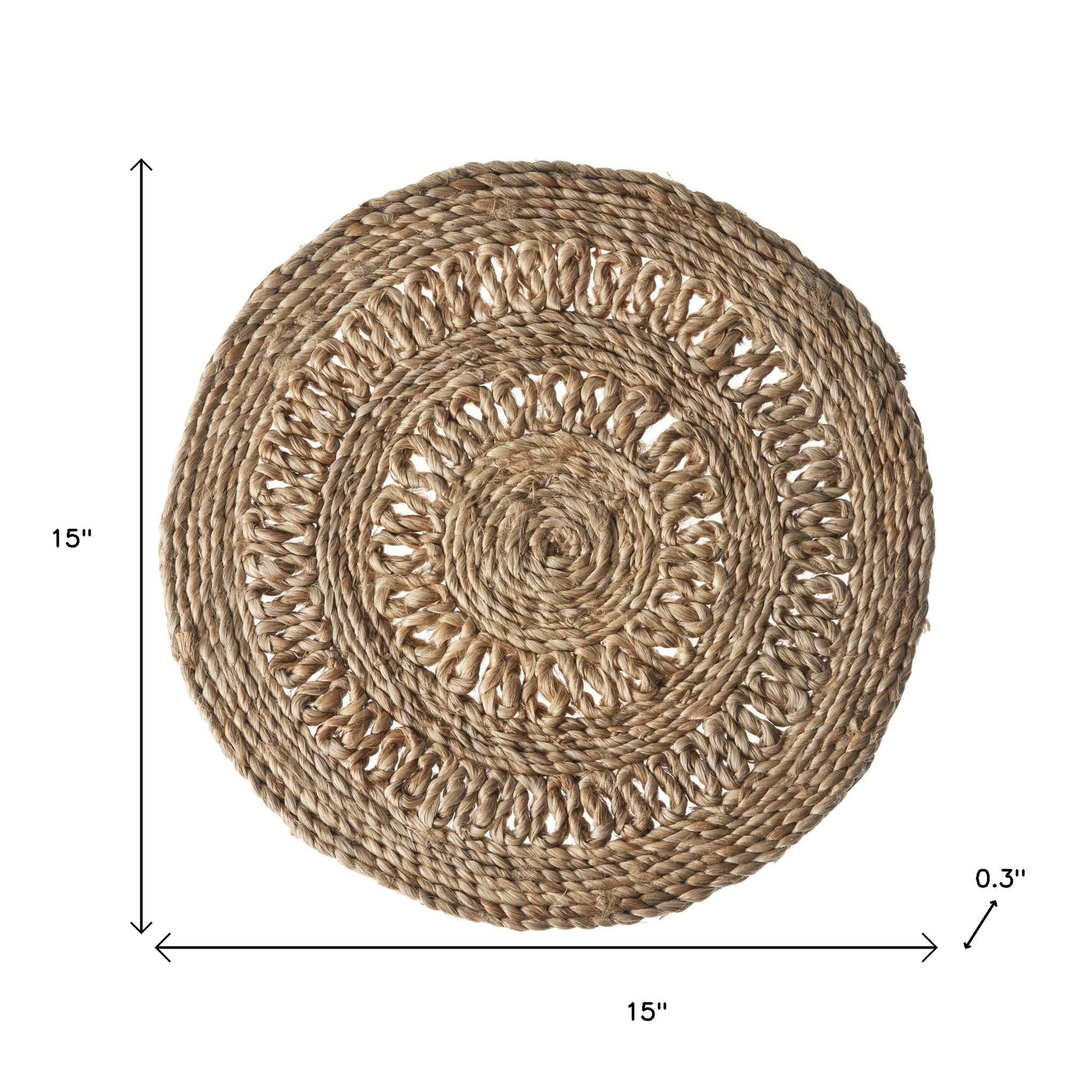 15" Set of Two Natural Braided Jute Round Placemats-Dining Linens-DECOROLALA