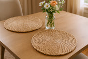 15" Set of Two Natural Jute Round Placemats-Dining Linens-DECOROLALA