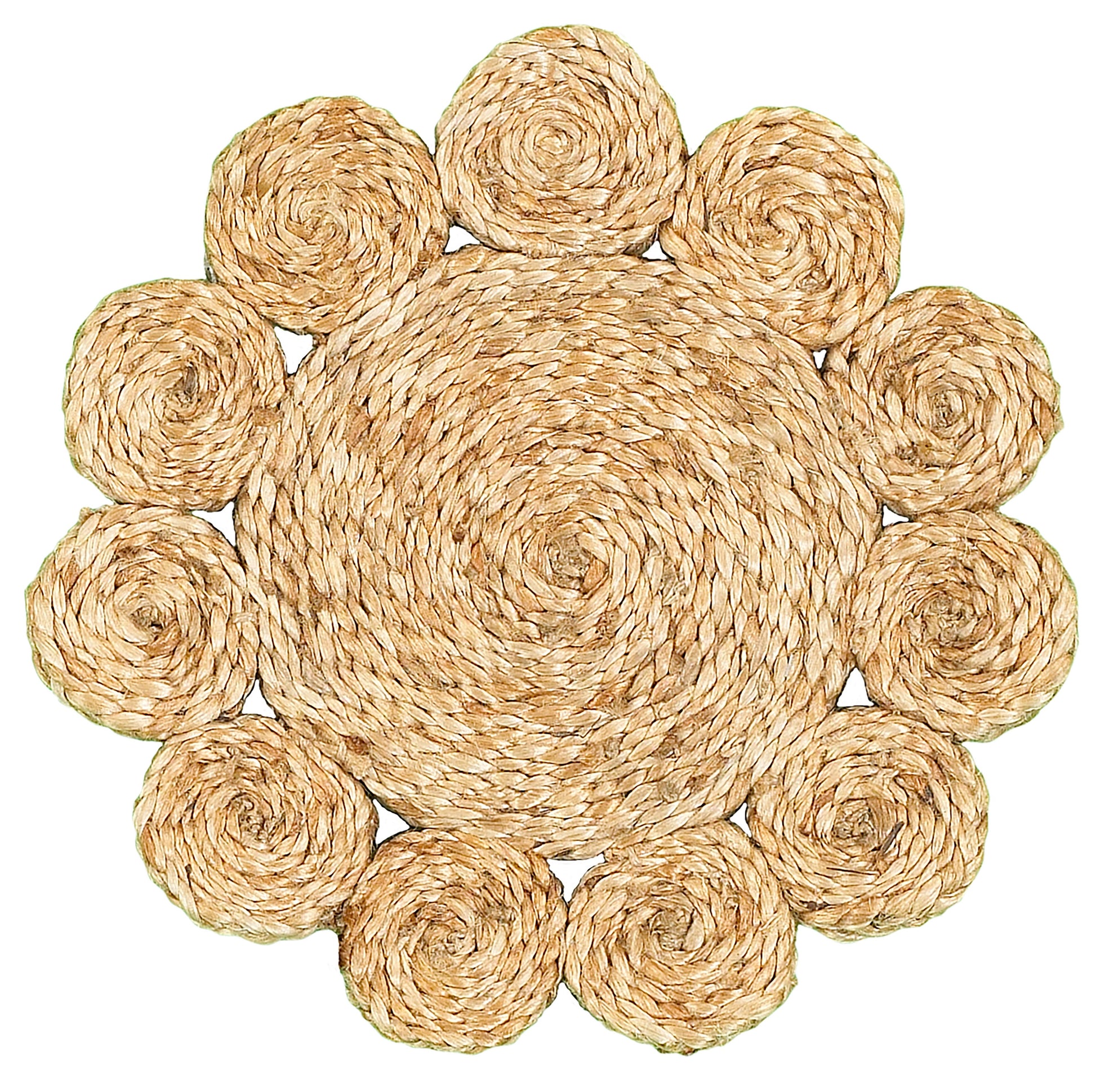 15" Set of Two Natural Braided Jute Scalloped Placemats-Dining Linens-DECOROLALA