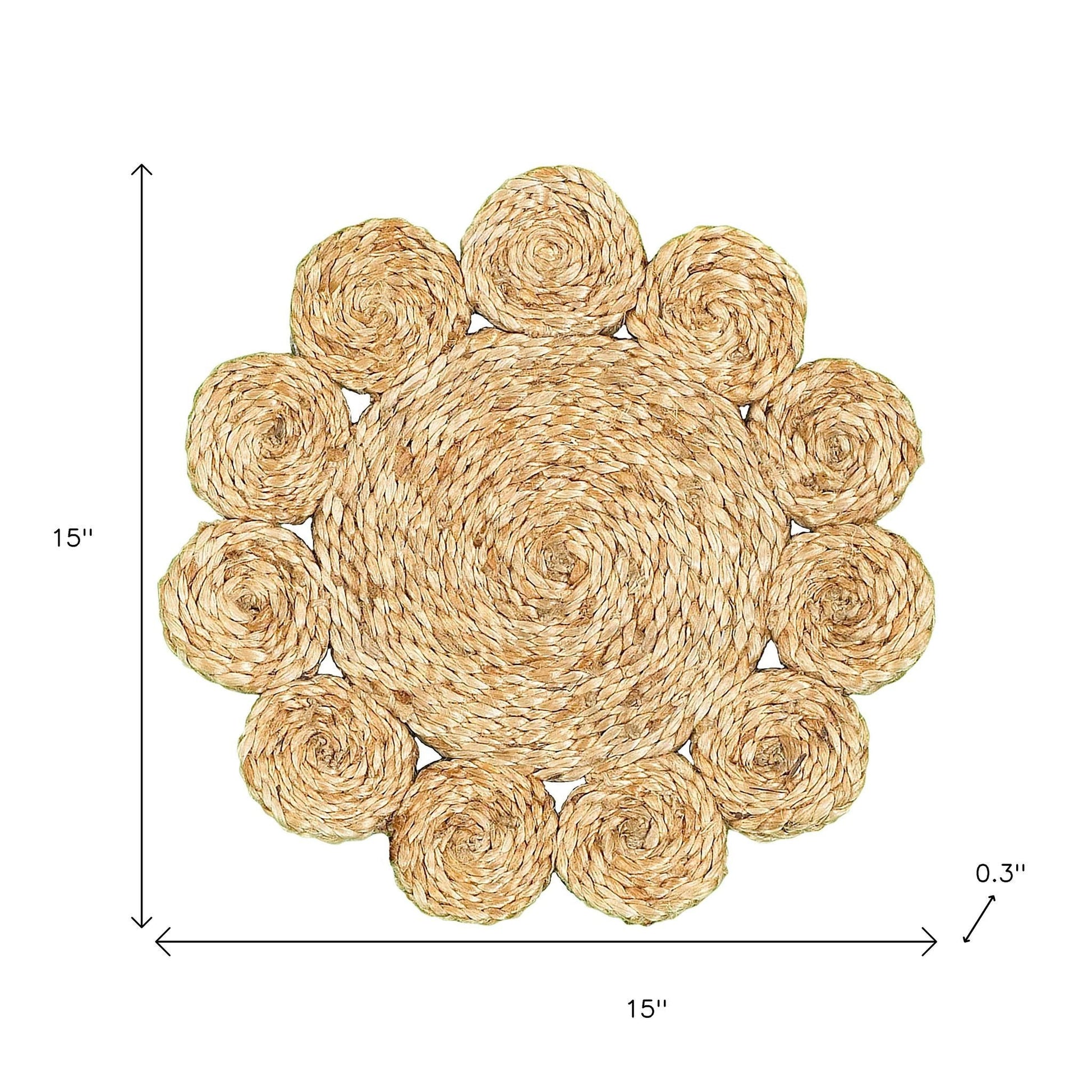 15" Set of Two Natural Braided Jute Scalloped Placemats-Dining Linens-DECOROLALA