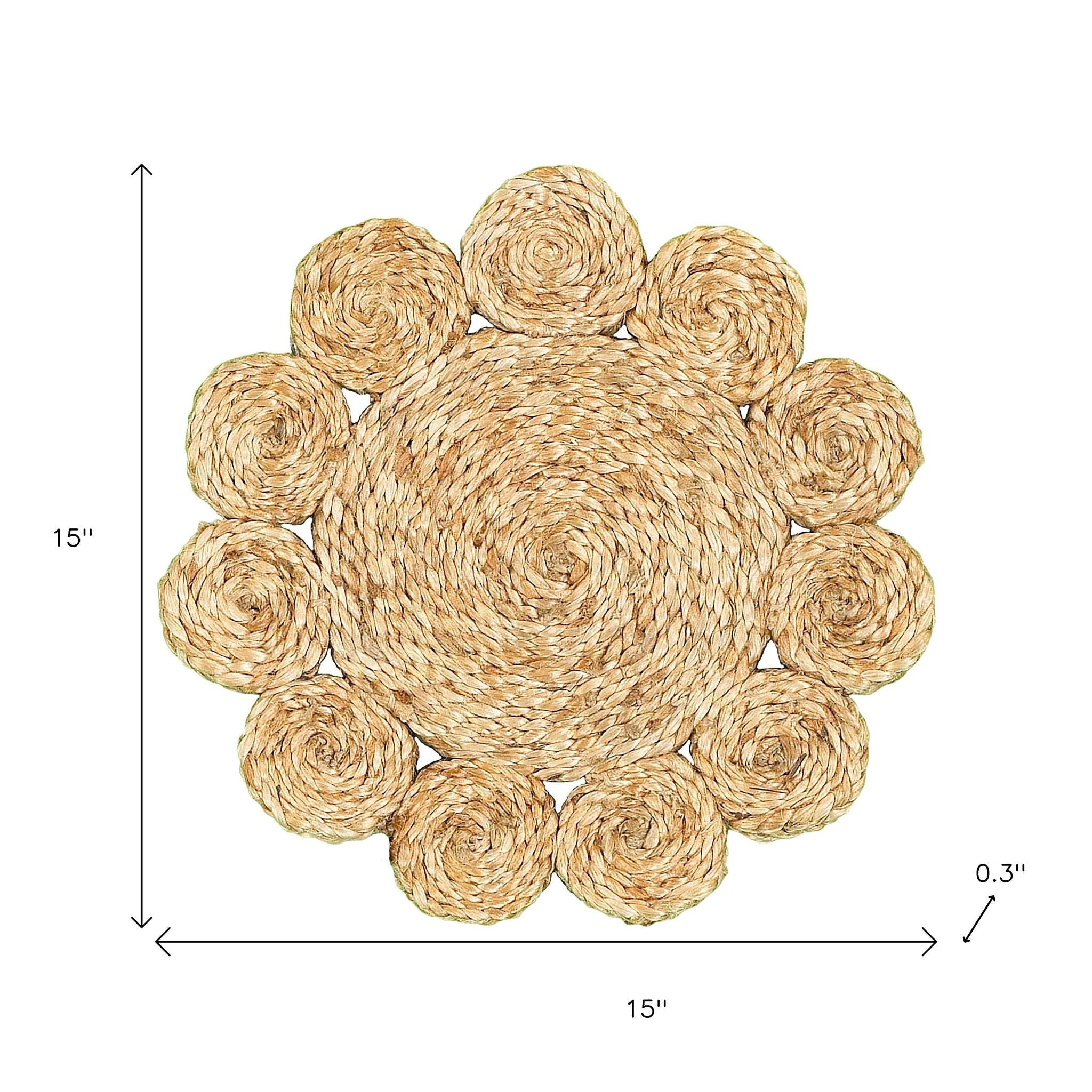 15" Set of Two Natural Braided Jute Scalloped Placemats-Dining Linens-DECOROLALA