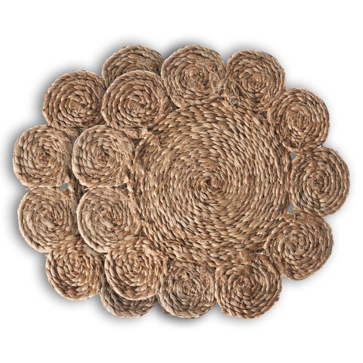 15" Set of Two Natural Braided Jute Scalloped Placemats-Dining Linens-DECOROLALA