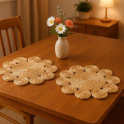 15" Set of Two Natural Braided Jute Scalloped Placemats-Dining Linens-DECOROLALA