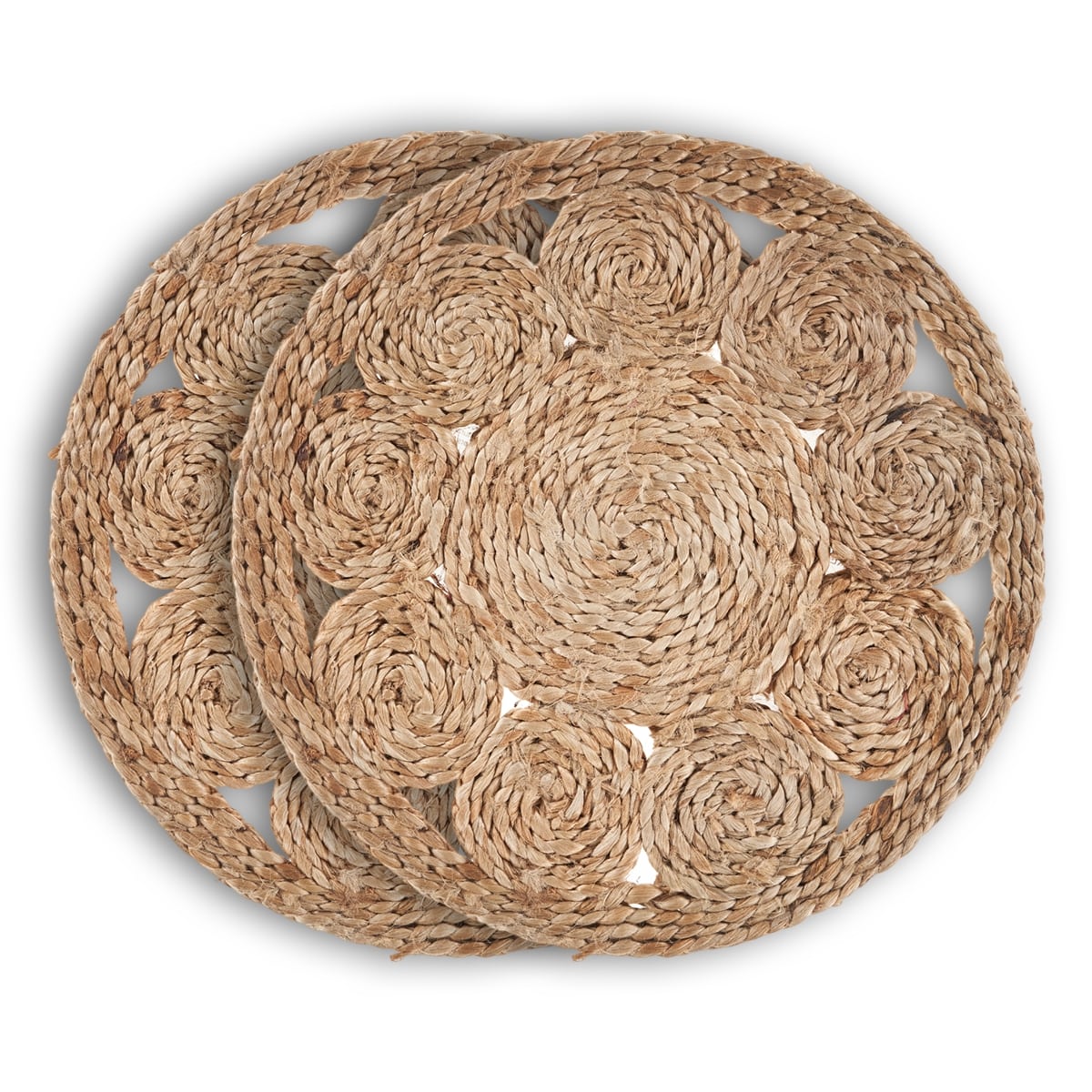 15" Set of Two Natural Braided Jute Round Placemats-Dining Linens-DECOROLALA