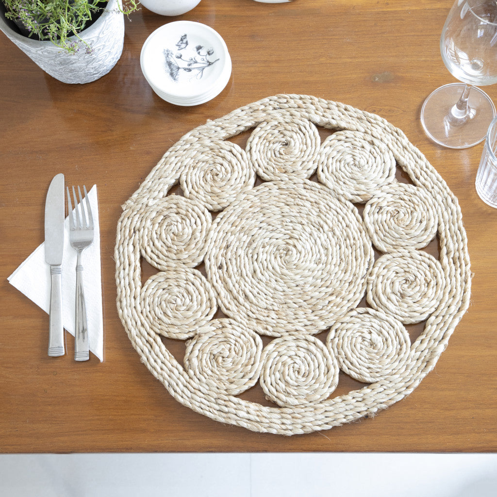 15" Set of Two Natural Braided Jute Round Placemats-Dining Linens-DECOROLALA