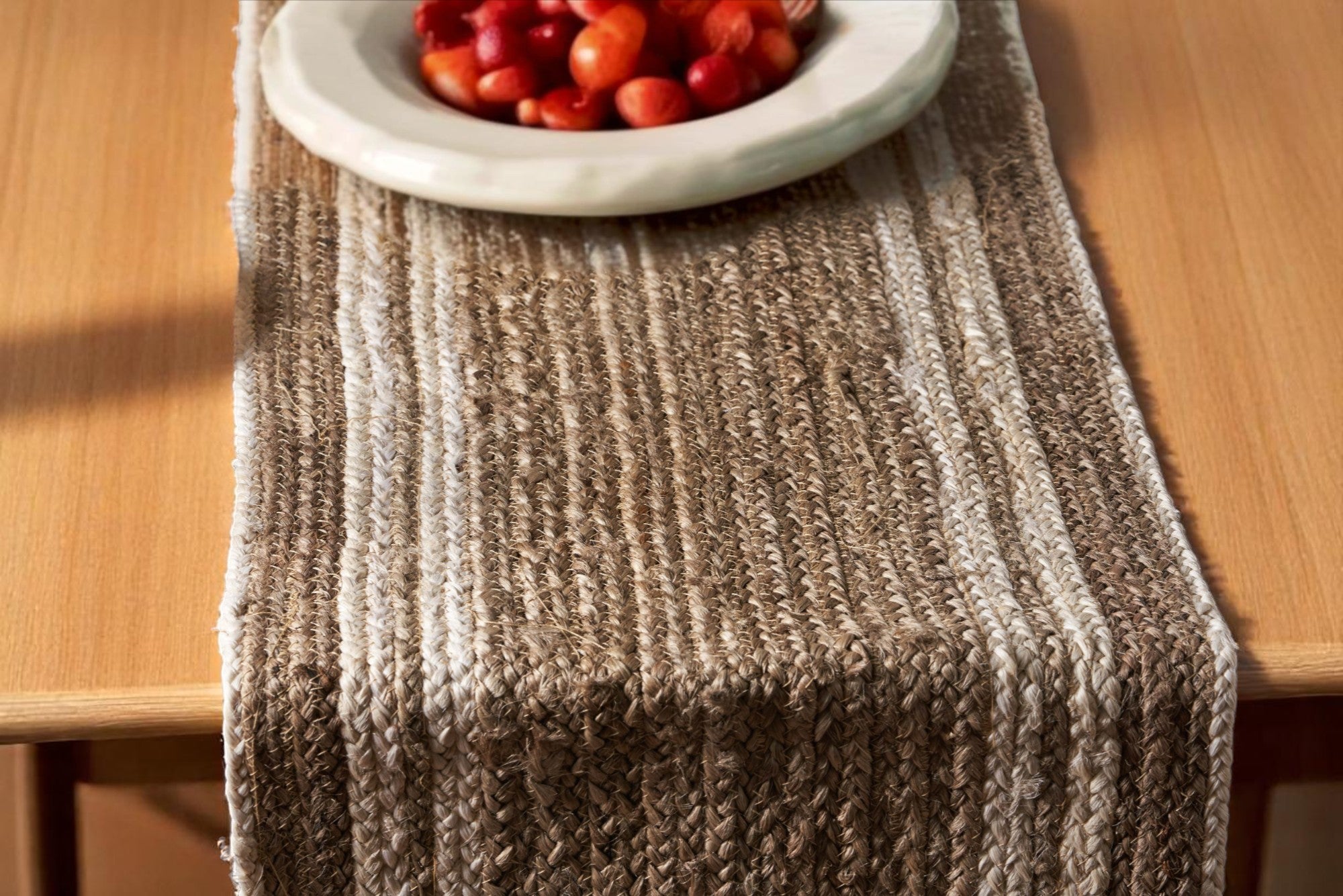 80" Brown Ivory And Natural Braided Jute Table Runner-Dining Linens-DECOROLALA