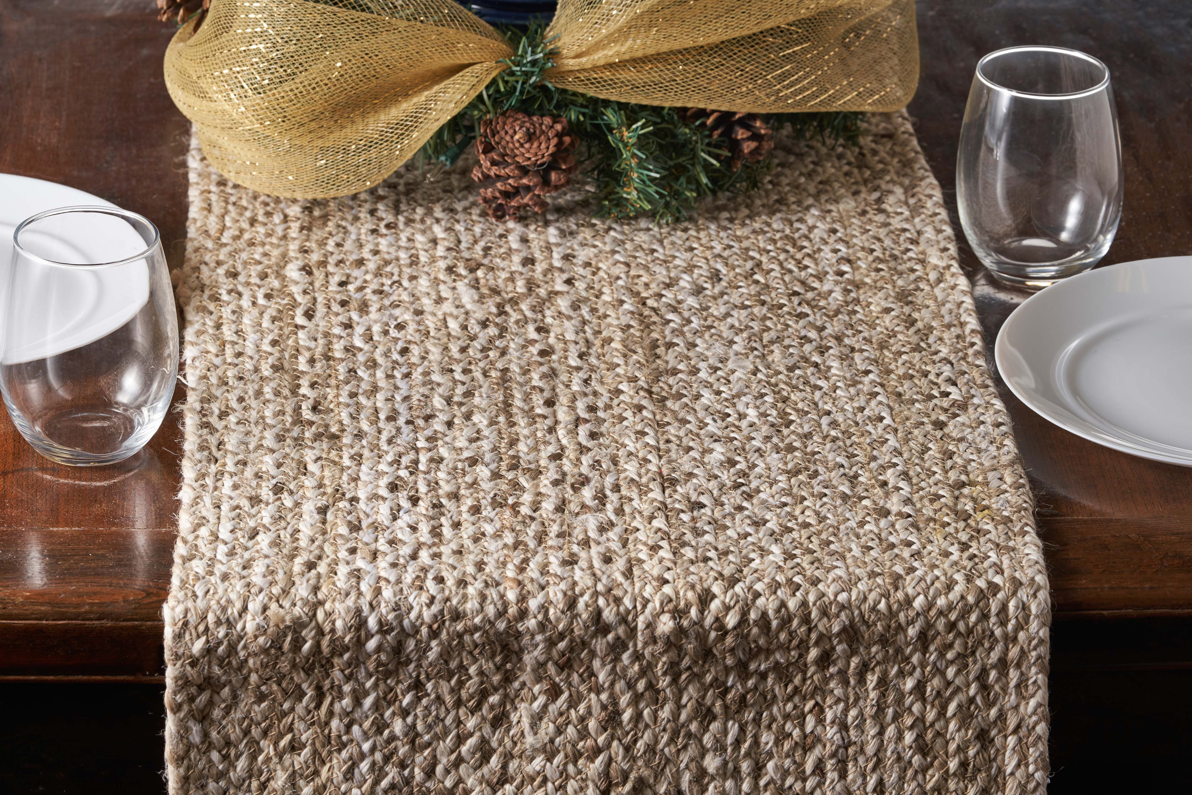 80" Brown Ivory And Natural Braided Jute Table Runner-Dining Linens-DECOROLALA