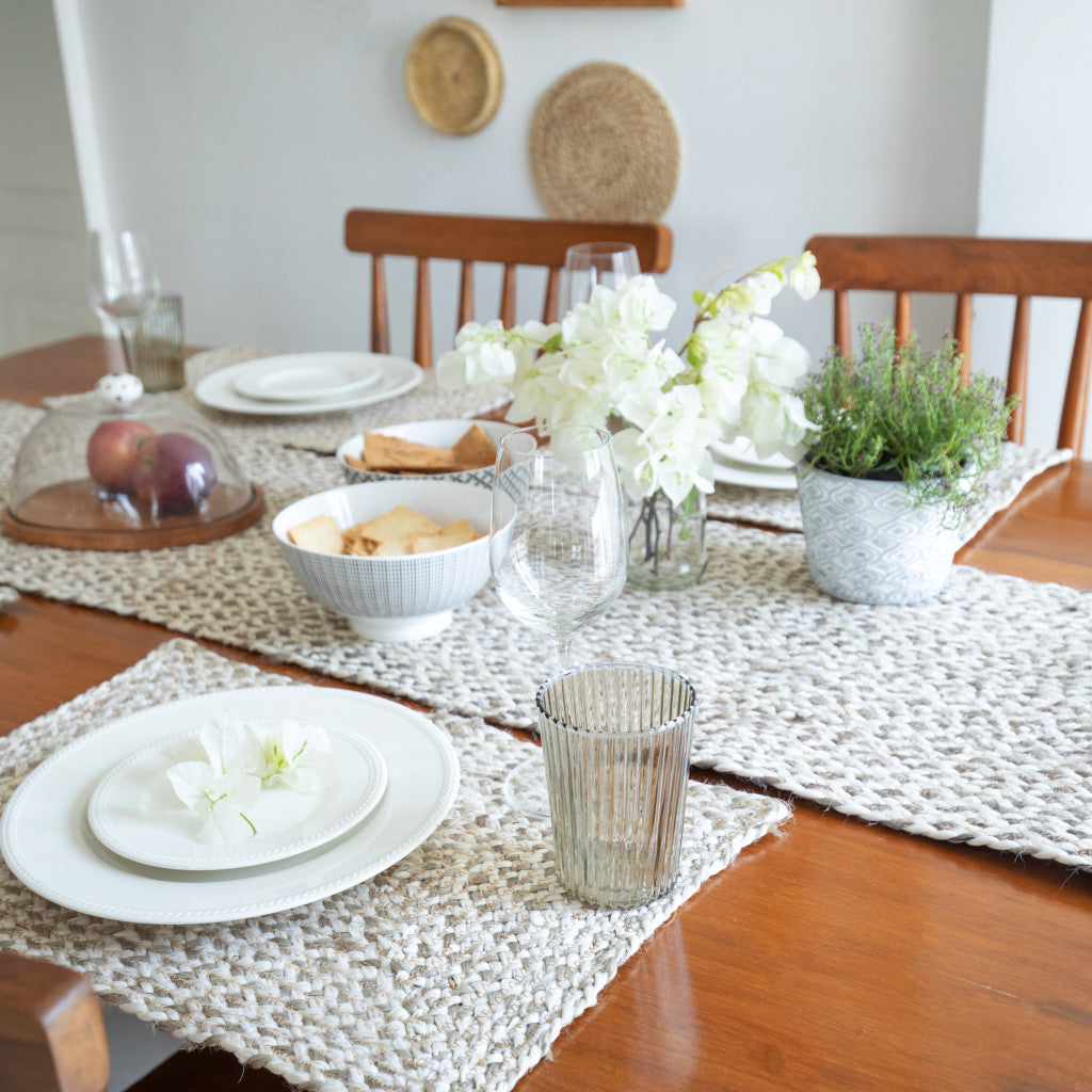 80" Brown Ivory And Natural Braided Jute Table Runner-Dining Linens-DECOROLALA