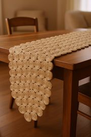 80" Natural Geometric Circles Scalloped Shape Jute Table Runner-Dining Linens-DECOROLALA