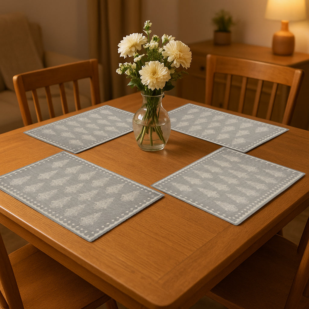 19" Set of Four Gray And Cream Geometric Medallion Cotton Placemats-Dining Linens-DECOROLALA