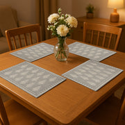 19" Set of Four Gray And Cream Geometric Medallion Cotton Placemats-Dining Linens-DECOROLALA