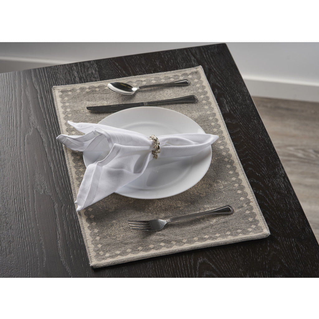 19" Set of Four Gray And Cream Geometric Medallion Cotton Placemats-Dining Linens-DECOROLALA