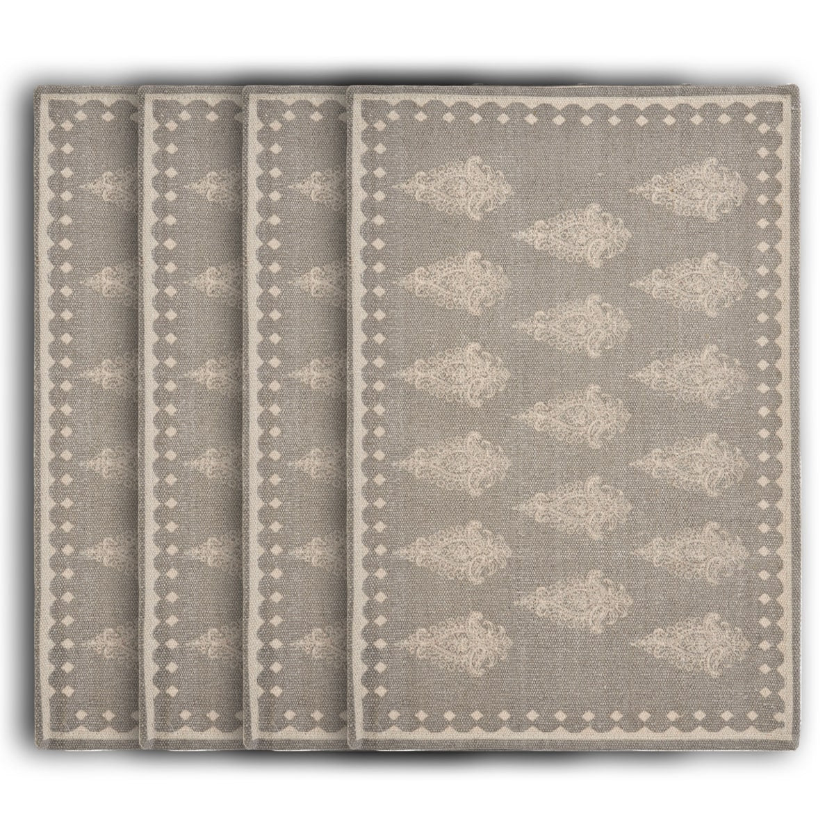 19" Set of Four Gray And Cream Geometric Medallion Cotton Placemats-Dining Linens-DECOROLALA